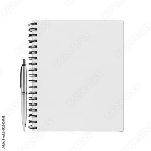Blank spiral notebook with pen isolated on transparent background