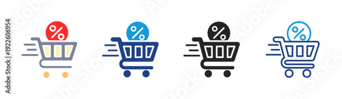 Discount Cart icon set multiple style collection