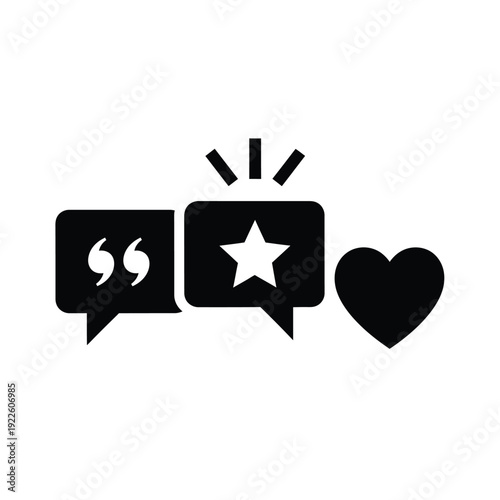 Vector illustration icon black social media icons including quote, star rating and heart