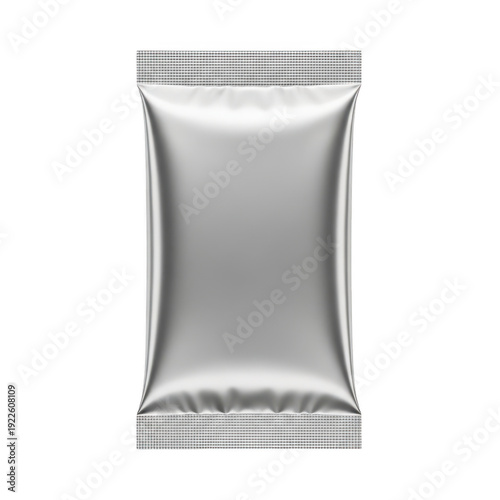Empty silver foil pouch isolated on transparent background