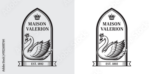 Elegant Swan with Crown Luxury Heraldic Logo Maison Valerion