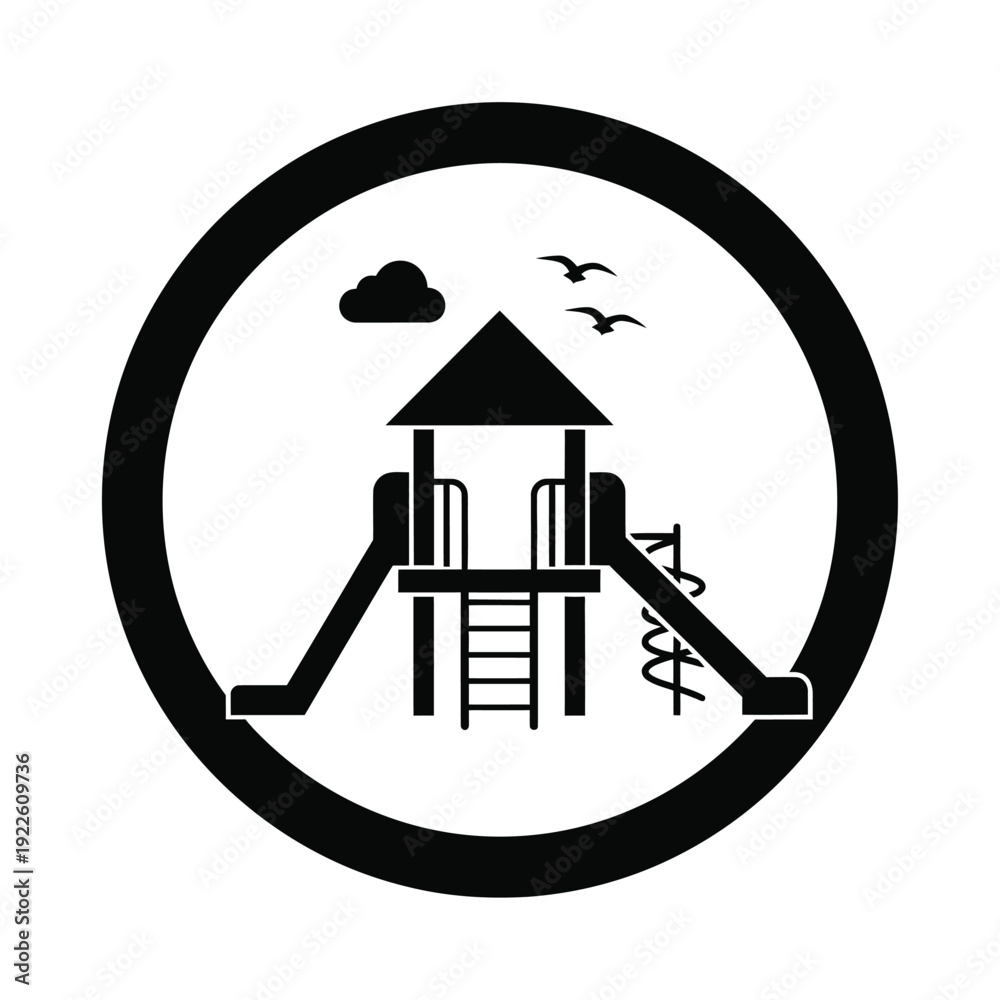Fototapeta premium Vector illustration icon black and white illustration of a playground structure with slide and ladder