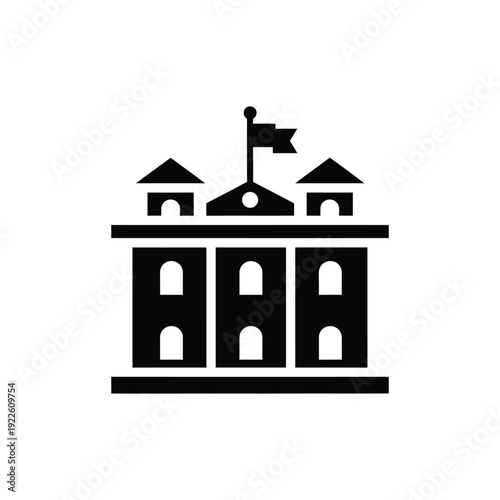 Vector illustration icon simple black and white vector illustration of a government building with a flag on top