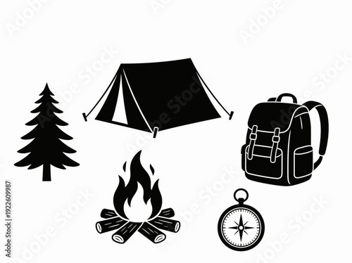 Collection of Camping Symbols and Icons in Vector Illustration