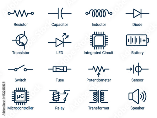 Electronic Circuit Symbols Diagram with Component Labels