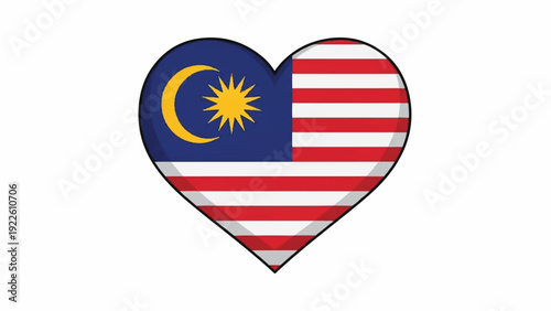 Decorative heart featuring the Malaysian flag symbolizing travel, culture, and national pride.
