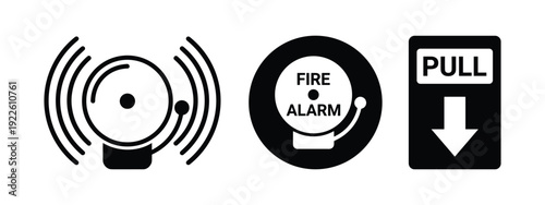 Fire alarm signs symbols and pull station vector illustration