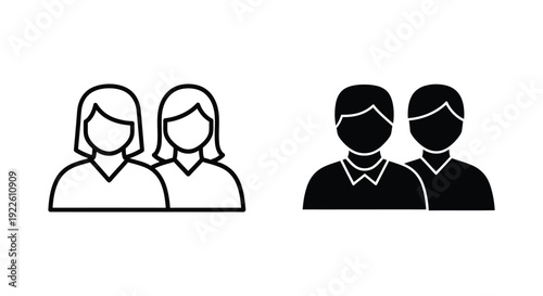 Set of minimalist user icons featuring female line art and male solid silhouettes for website interface design, team collaboration, and community profile representation.