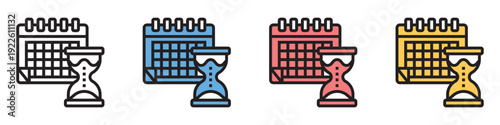 Calendar and hourglass icons in various colors