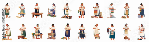 Artisanal Craftswomen Illustrations: Depicting Traditional Indigenous Weaving, Basketry, and Fiber Art Creation