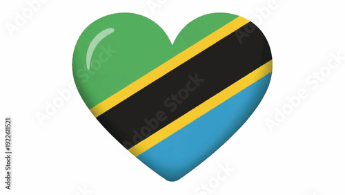 Heart shaped Tanzanian flag illustration symbolizing national pride and culture.