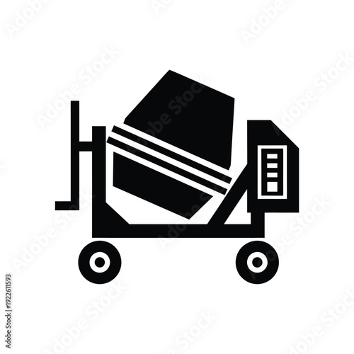Vector illustration icon black silhouette of a cement mixer on wheels