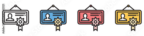 Colorful badge icons with star and ribbon for awards or recognition