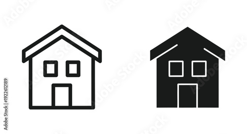Minimalist house icon set featuring outline and solid silhouette styles for real estate websites, architectural planning, and residential property branding.