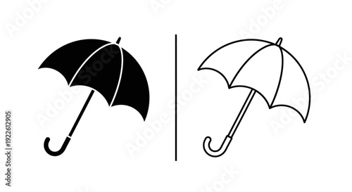 Minimalist black and white umbrella icon set with 80 characters total Vector
