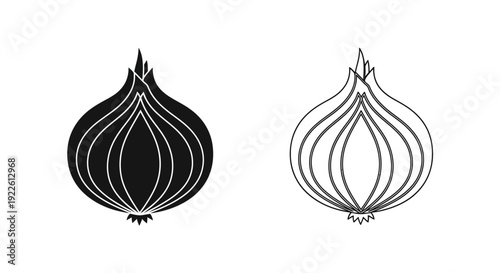 Black and white onion illustration, minimalist vegetable design, simple drawing Vector