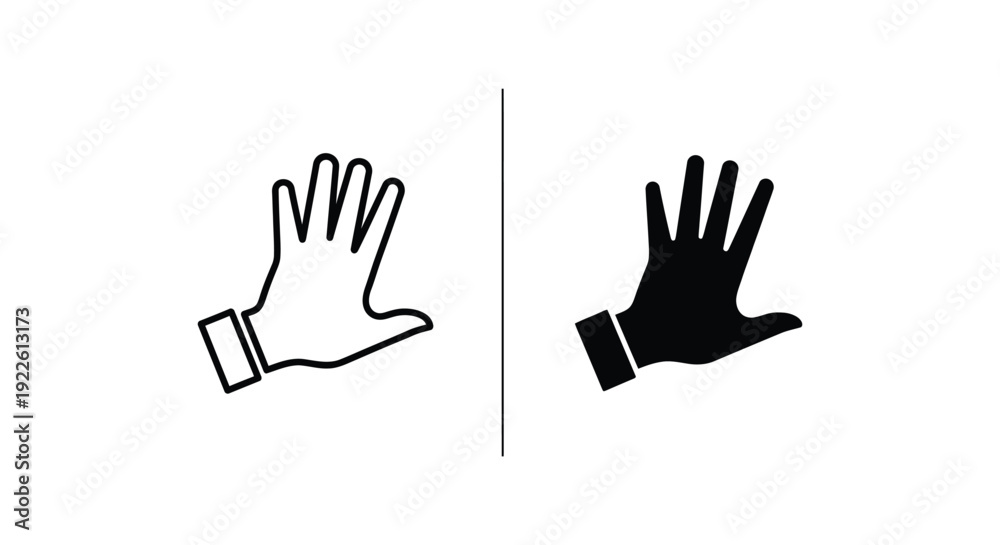 Obraz premium Minimalist hand icons in outline and solid silhouette styles for user interface design, communication symbols, and digital gestures