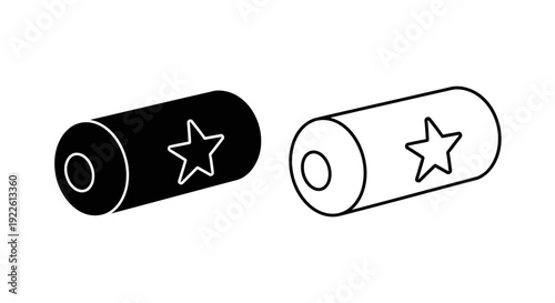 Black and white batteries with star design, vector illustration, battery icon, energy source Vector
