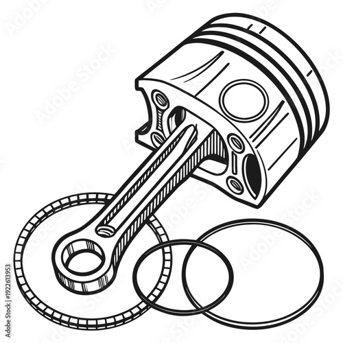 Piston and Rings Vector Illustration - Internal Combustion Engine Part