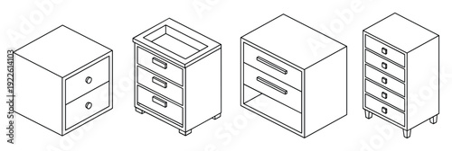 Isometric Chest of Drawers Collection Vector Illustration