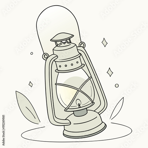 Vintage Oil Lamp with Glowing Wick, Soft Light Illustration