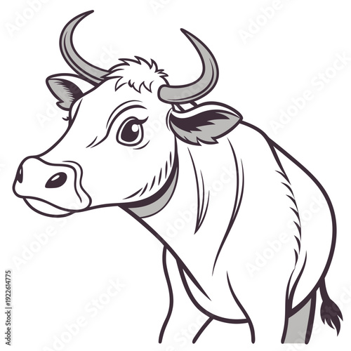 Stylized Bull Head Illustration in Outline, Frontal View