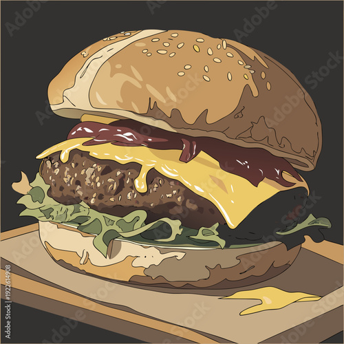Juicy Cheeseburger with Melted Cheese and Sesame Seed Bun