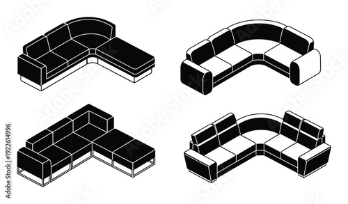 Isometric sectional sofa set vector design layouts