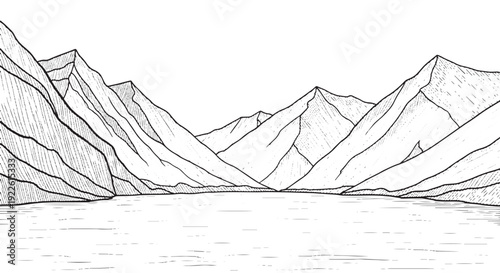 Mountain Lake Landscape Drawing