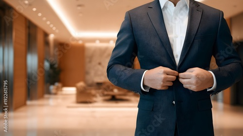 Business Executive's Sharp Look: A distinguished figure, impeccably dressed in a tailored suit, stands confidently.