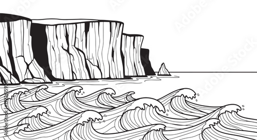 Powerful Ocean Waves Against High Cliffs Illustration