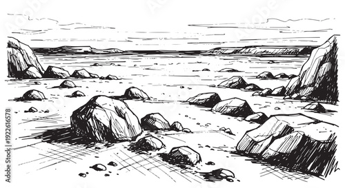 Arid Rocky Desert Plain Landscape Sketch