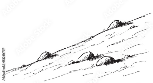 Barren Sloping Hillside with Rocks Sketch