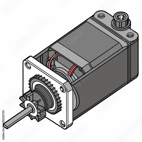 Isometric Stepper Motor Cutaway Diagram – Industrial Engineering Component