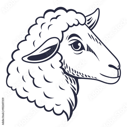 Gentle Sheep Head Line Art – Farm Animal Portrait Illustration