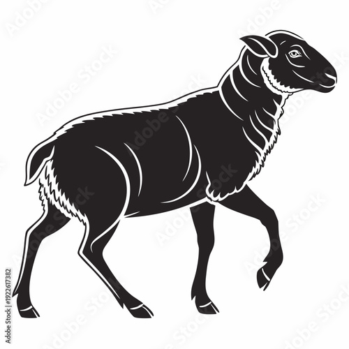 Black Silhouette of Walking Sheep – Farm Animal Icon