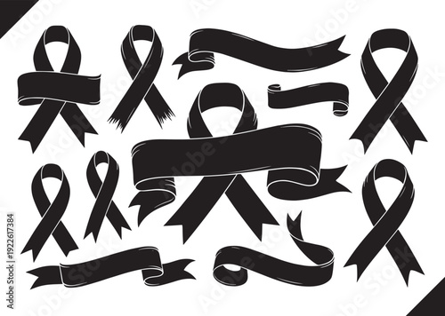 Black Awareness Ribbon Set – Mourning, Memorial and Cancer Awareness Symbol Collection