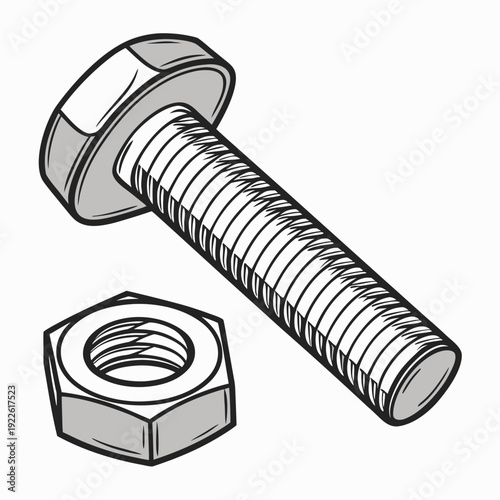 Metal Bolt and Hex Nut Vector Illustration for Industrial Design