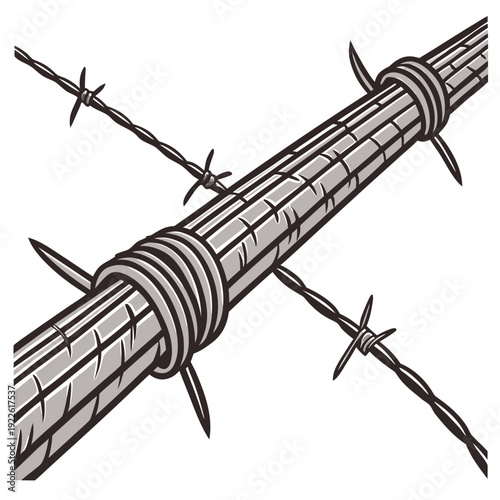 Barbed Wire Fence Segment Vector Illustration for Security & Boundaries