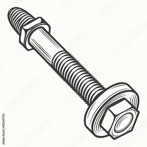 Long Threaded Bolt with Washer and Hex Nut for Construction
