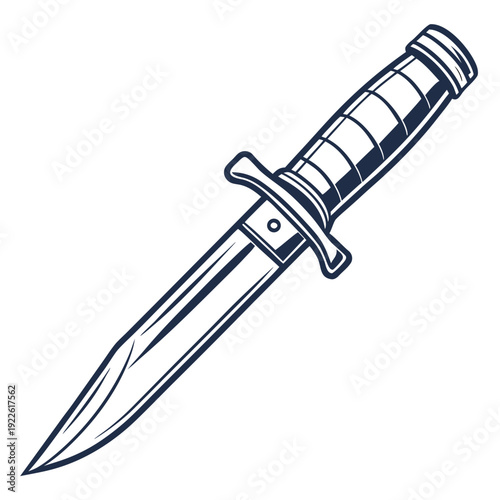 Military Combat Knife Monochrome Vector Illustration
