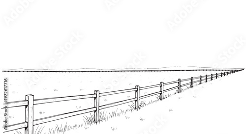 Rural farm fence line drawing illustration