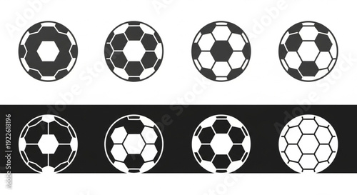 Collection of Minimalist Soccer Ball Icons in Black and White