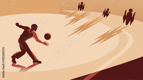 Athlete throwing ball with competitors in motion behind