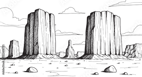 Hand Drawn Desert Buttes and Mesa Rock Sketch