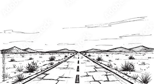 Hand Drawn Long Desert Highway Road Sketch