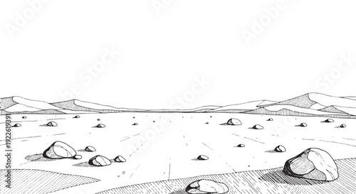 Arid Rocky Plain with Sand Dunes Sketch