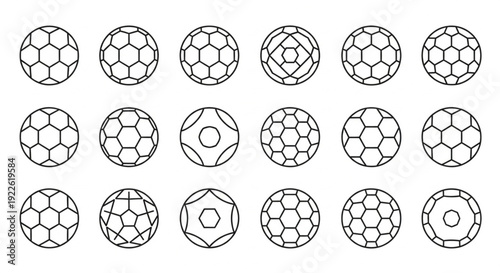 Collection of Minimalist Soccer Ball Geometric Line Icons