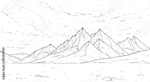 Mountain Peak Landscape Line Art Drawing