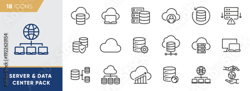 Server & Data Center Infrastructure Line Icons Pack